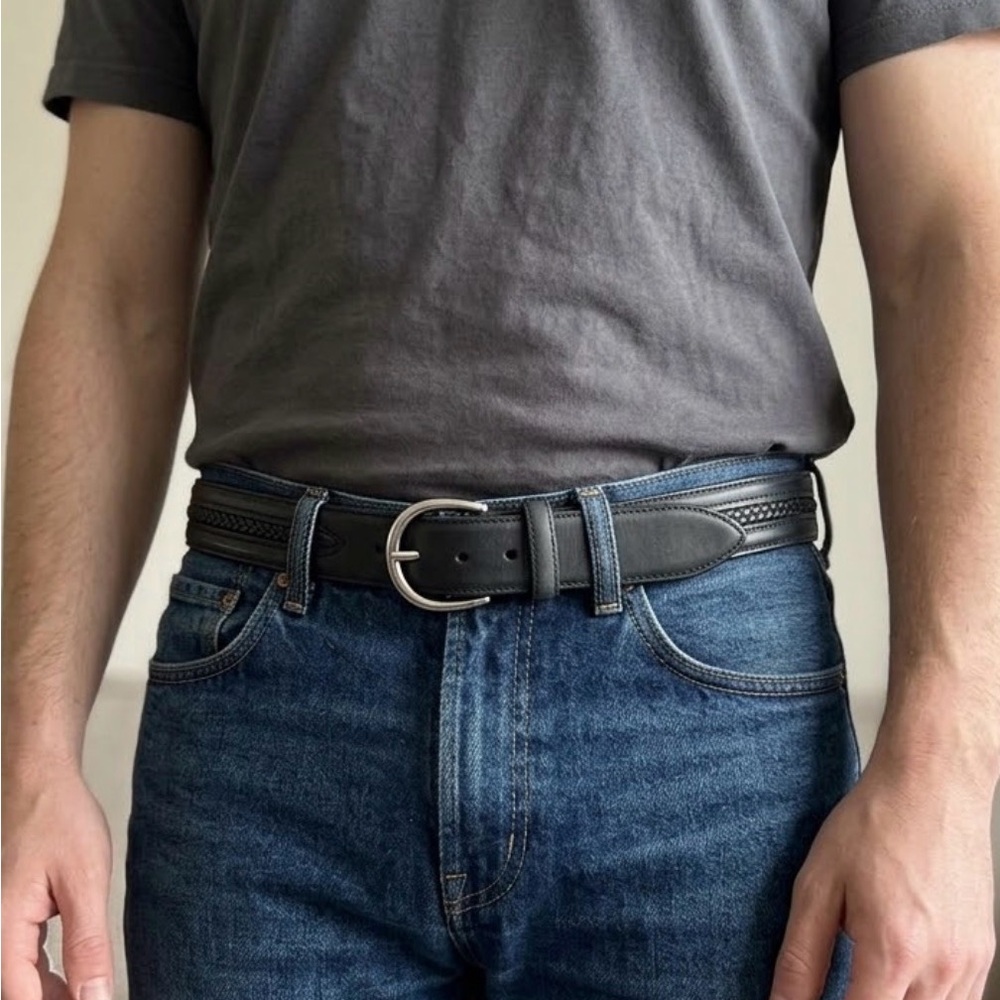 Nocona Black Genuine Leather Belt with White Logo